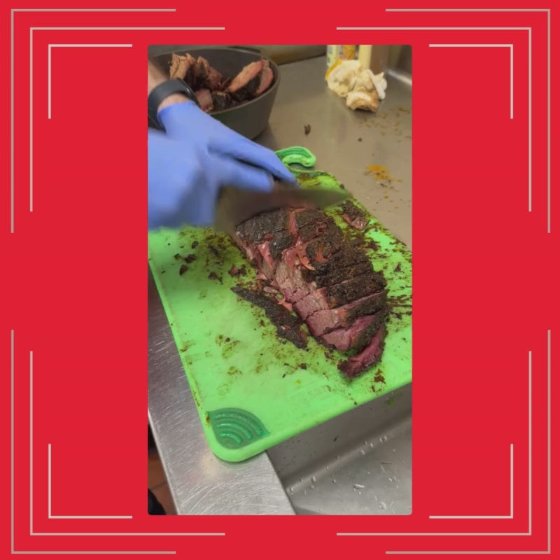 Load video: Cutting a Barbeque Brisket before plating
